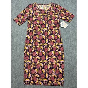 LulaRoe Julia Dress Womens Size M Multicolor Floral Round Neck Short Sleeve New